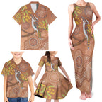 Kookaburra Aboriginal Dot Painting Family Matching Tank Maxi Dress and Hawaiian Shirt
