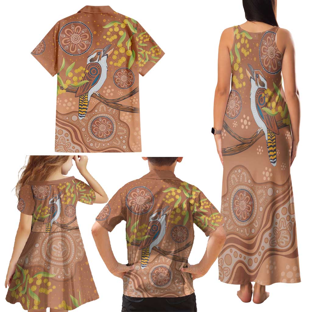 Kookaburra Aboriginal Dot Painting Family Matching Tank Maxi Dress and Hawaiian Shirt