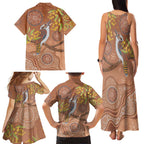 Kookaburra Aboriginal Dot Painting Family Matching Tank Maxi Dress and Hawaiian Shirt