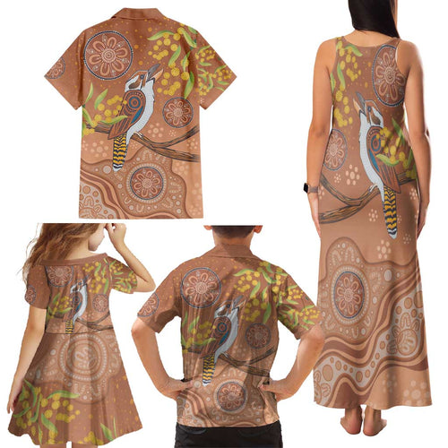 Kookaburra Aboriginal Dot Painting Family Matching Tank Maxi Dress and Hawaiian Shirt