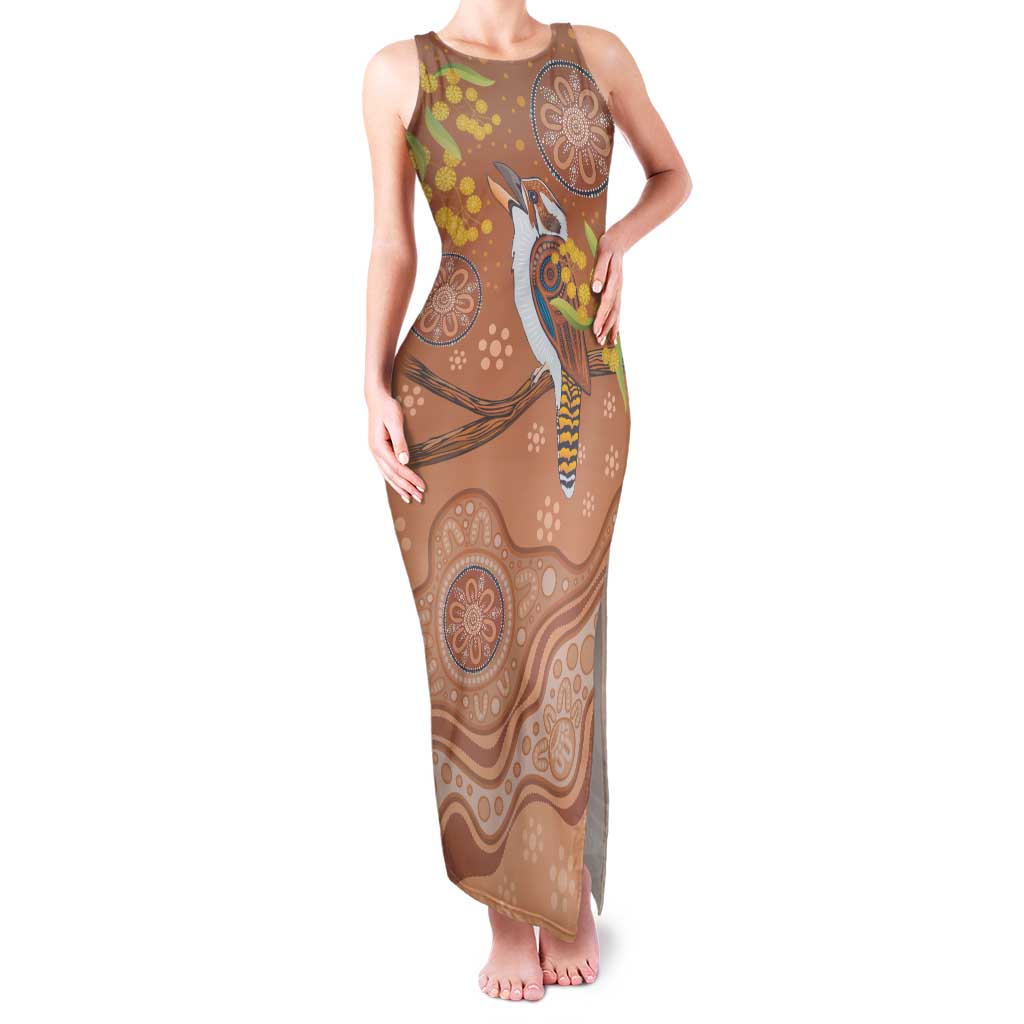 Kookaburra Aboriginal Dot Painting Family Matching Tank Maxi Dress and Hawaiian Shirt