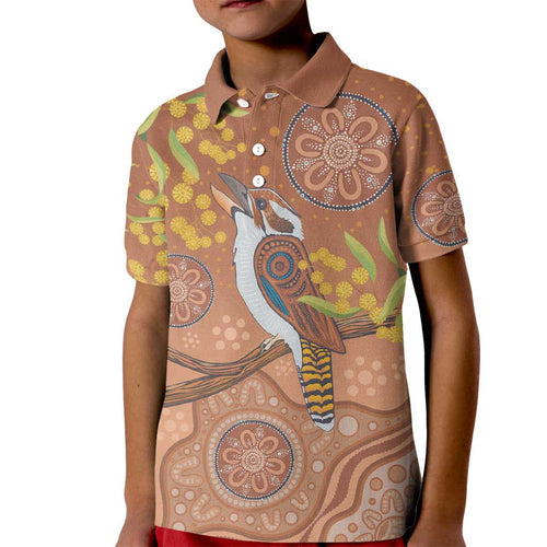 Kookaburra Aboriginal Dot Painting Kid Polo Shirt