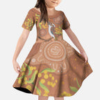 Kookaburra Aboriginal Dot Painting Kid Short Sleeve Dress