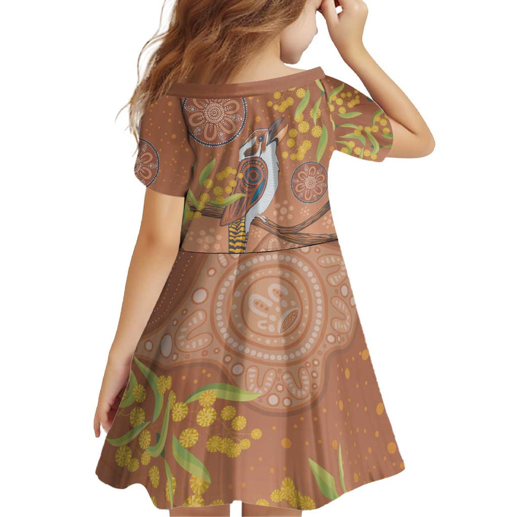 Kookaburra Aboriginal Dot Painting Kid Short Sleeve Dress