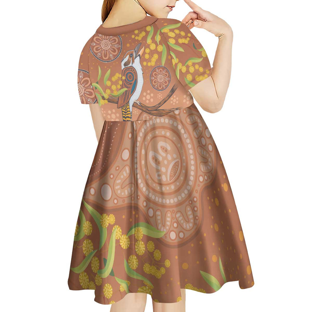 Kookaburra Aboriginal Dot Painting Kid Short Sleeve Dress