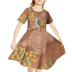 Kookaburra Aboriginal Dot Painting Kid Short Sleeve Dress