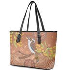 Kookaburra Aboriginal Dot Painting Leather Tote Bag