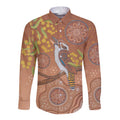 Kookaburra Aboriginal Dot Painting Long Sleeve Button Shirt