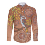 Kookaburra Aboriginal Dot Painting Long Sleeve Button Shirt