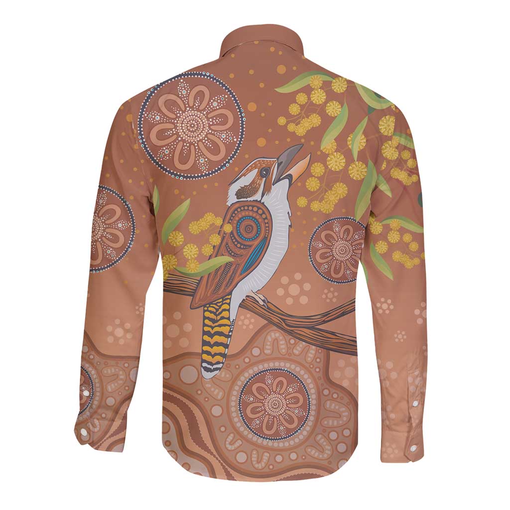 Kookaburra Aboriginal Dot Painting Long Sleeve Button Shirt