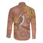 Kookaburra Aboriginal Dot Painting Long Sleeve Button Shirt