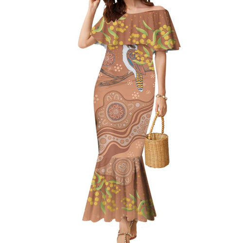 Kookaburra Aboriginal Dot Painting Mermaid Dress