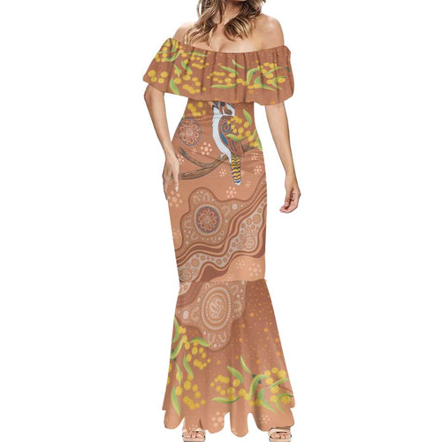 Kookaburra Aboriginal Dot Painting Mermaid Dress