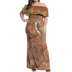 Kookaburra Aboriginal Dot Painting Off Shoulder Maxi Dress