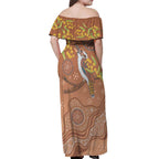 Kookaburra Aboriginal Dot Painting Off Shoulder Maxi Dress