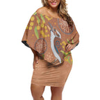 Kookaburra Aboriginal Dot Painting Off Shoulder Short Dress