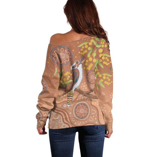 Kookaburra Aboriginal Dot Painting Off Shoulder Sweater
