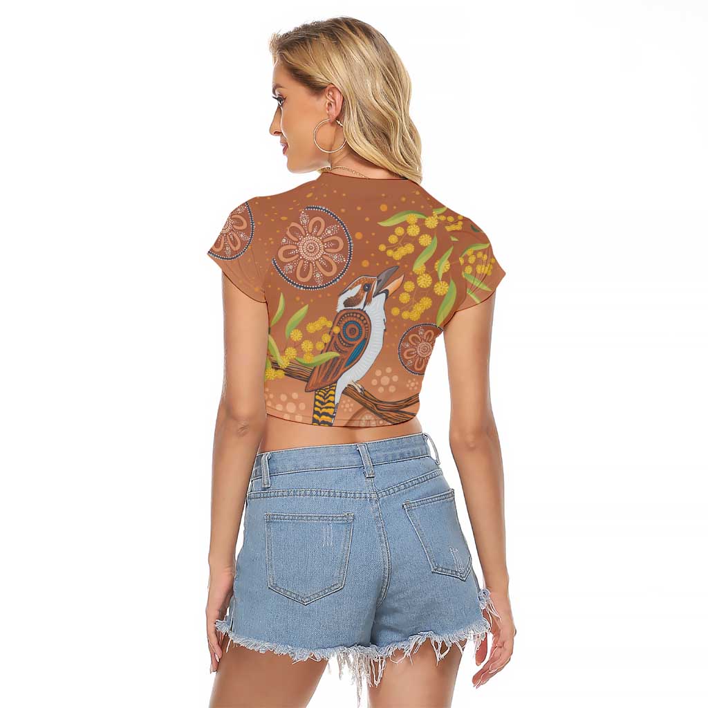 Kookaburra Aboriginal Dot Painting Raglan Cropped T Shirt