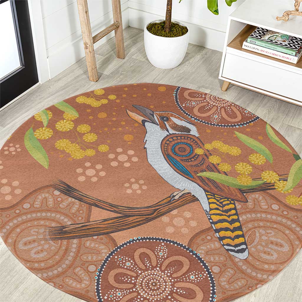 Kookaburra Aboriginal Dot Painting Round Carpet