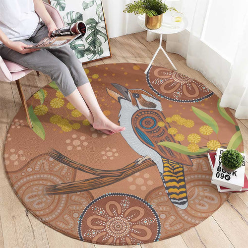 Kookaburra Aboriginal Dot Painting Round Carpet