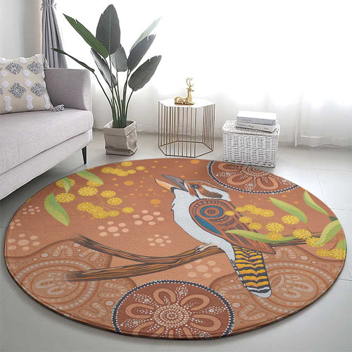 Kookaburra Aboriginal Dot Painting Round Carpet