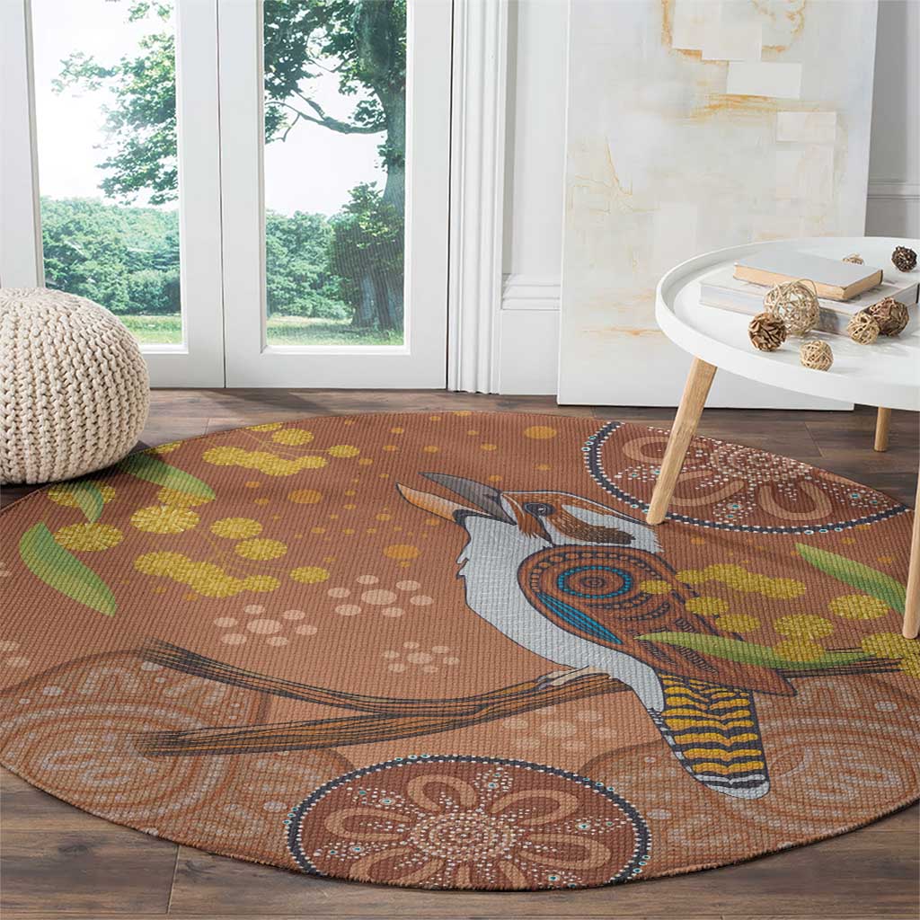 Kookaburra Aboriginal Dot Painting Round Carpet