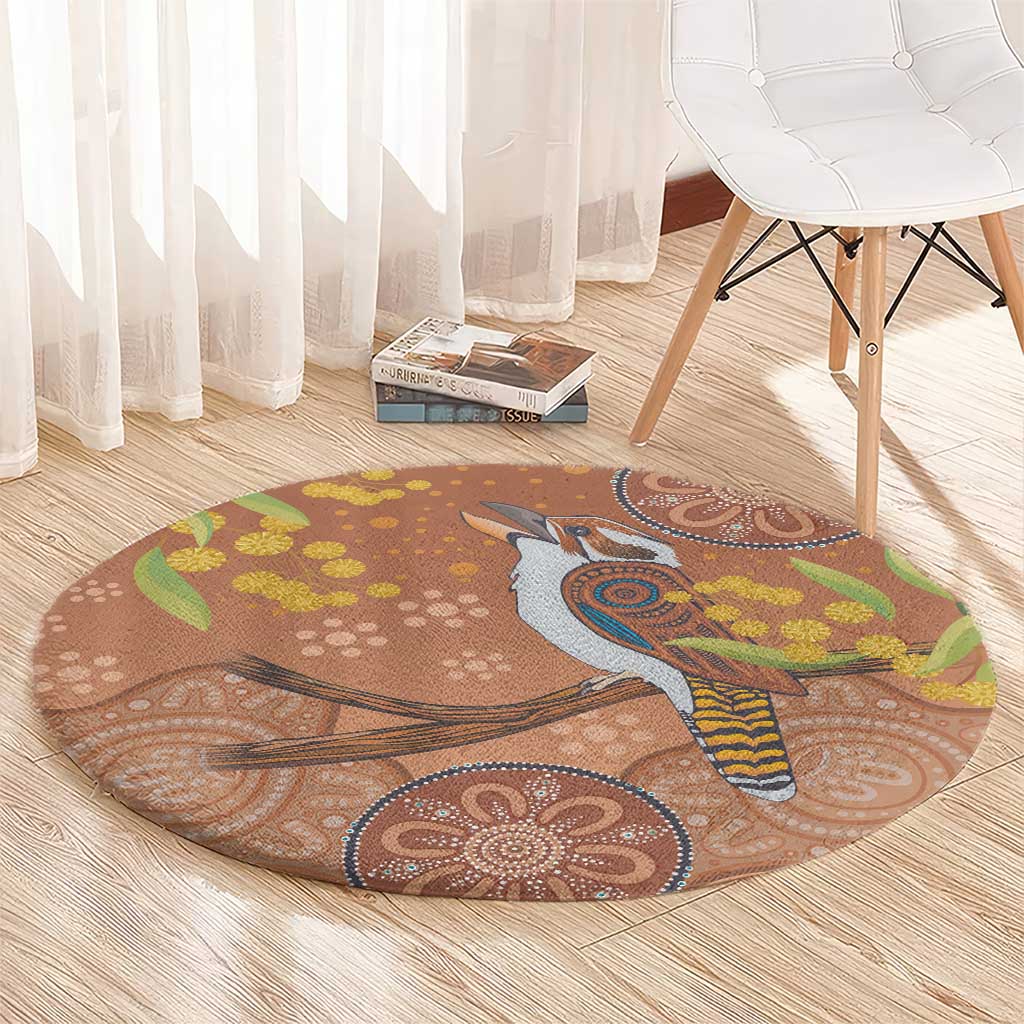 Kookaburra Aboriginal Dot Painting Round Carpet