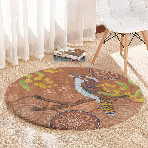 Kookaburra Aboriginal Dot Painting Round Carpet