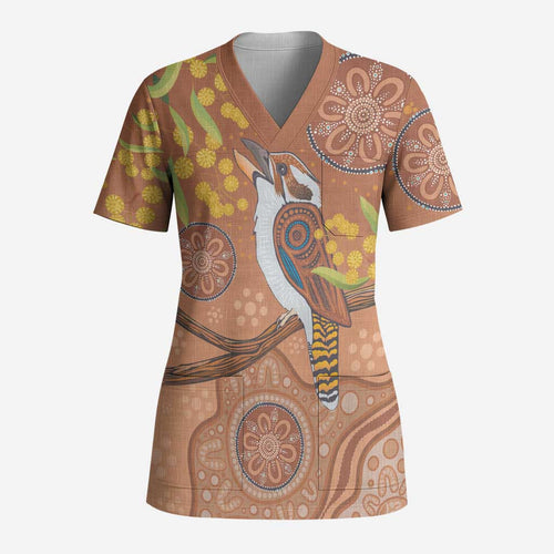 Kookaburra Aboriginal Dot Painting Scrub Top - Aussie Hoodie