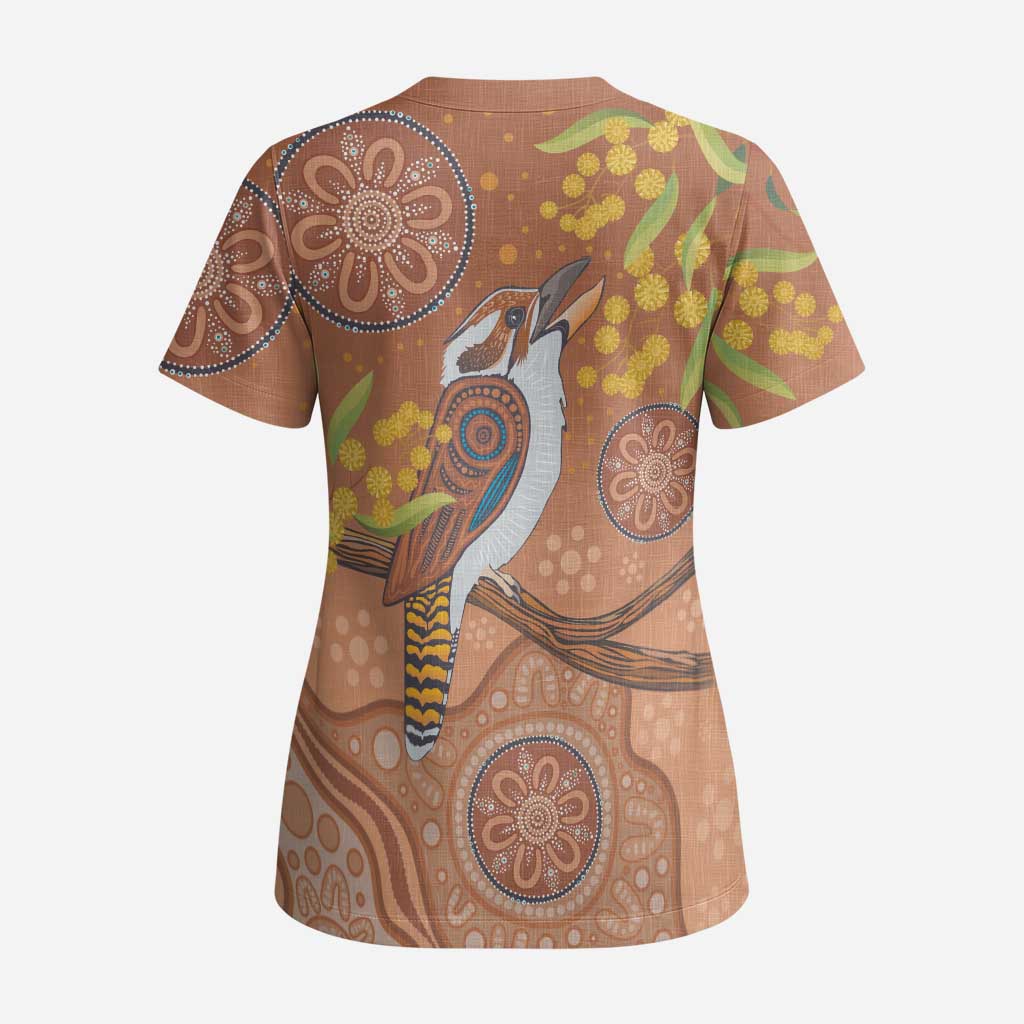 Kookaburra Aboriginal Dot Painting Scrub Top - Aussie Hoodie