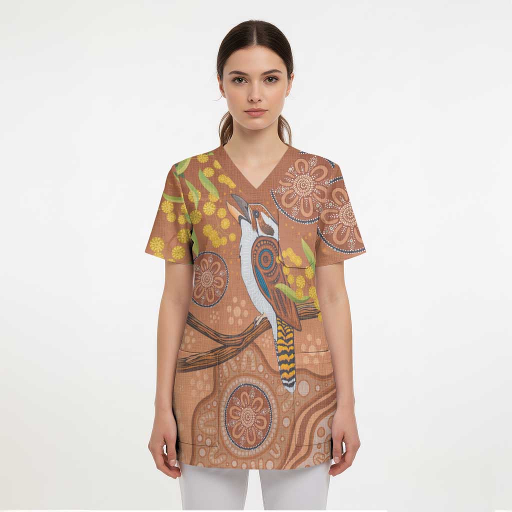 Kookaburra Aboriginal Dot Painting Scrub Top - Aussie Hoodie