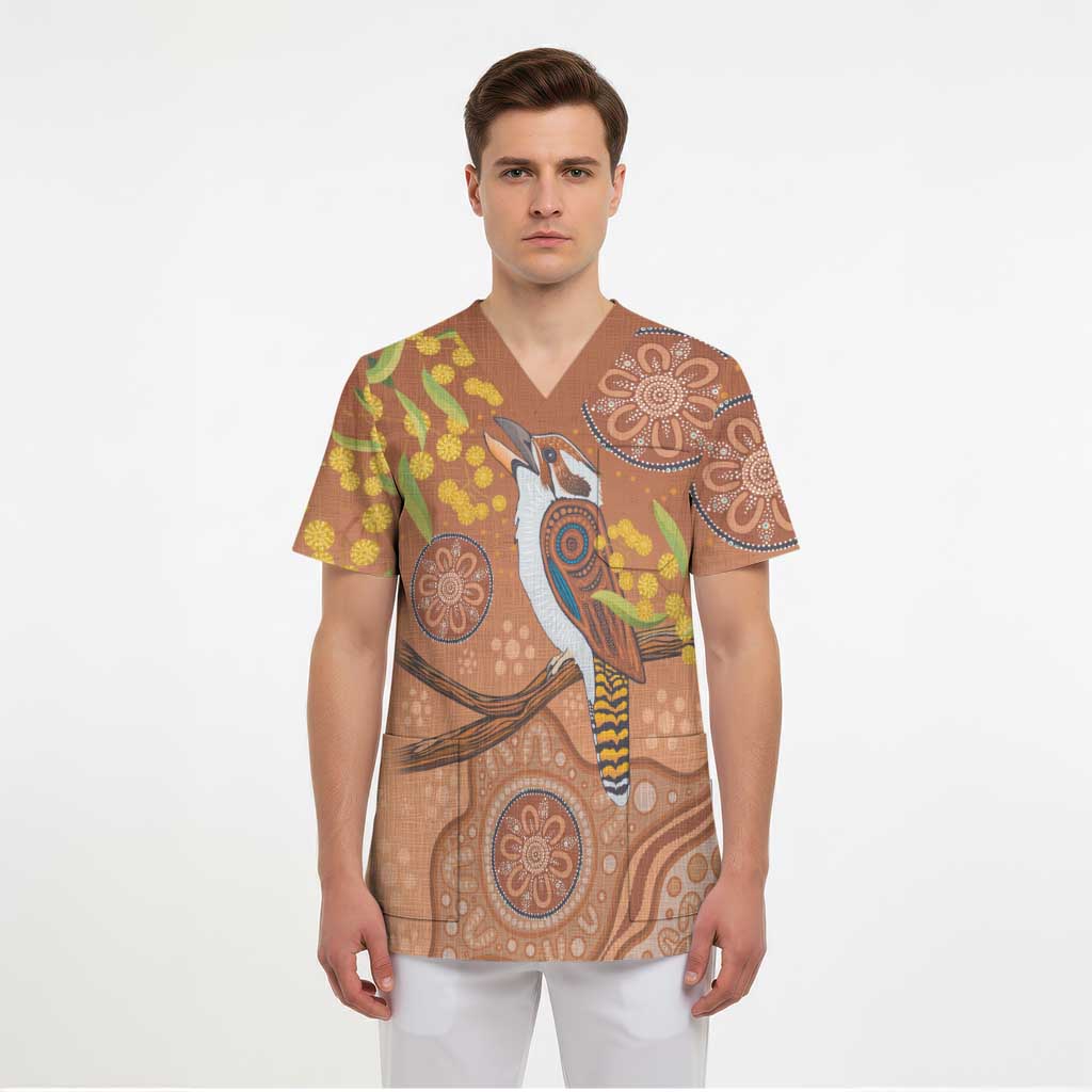 Kookaburra Aboriginal Dot Painting Scrub Top - Aussie Hoodie