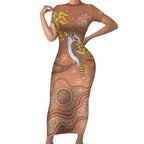 Kookaburra Aboriginal Dot Painting Short Sleeve Bodycon Dress