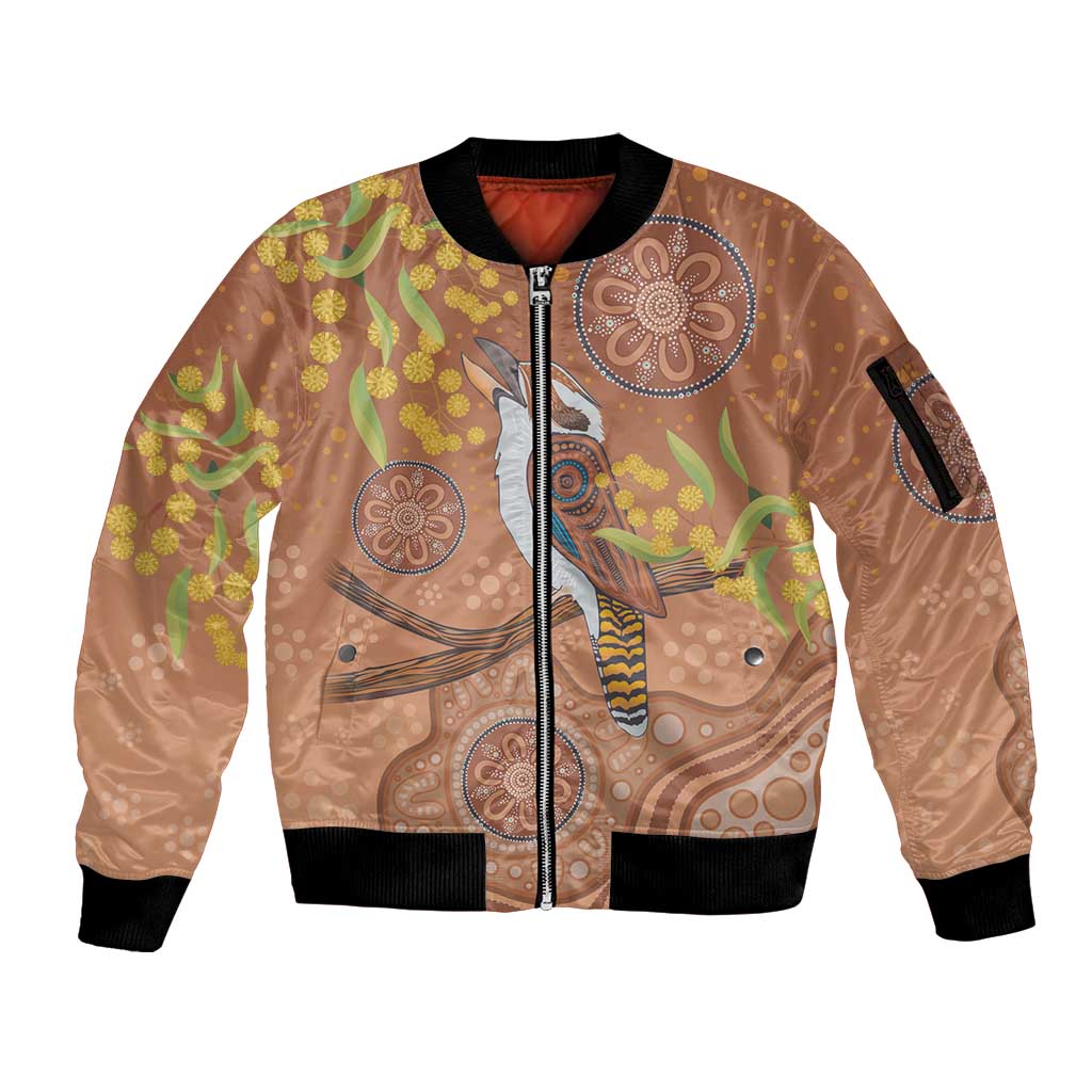 Kookaburra Aboriginal Dot Painting Sleeve Zip Bomber Jacket
