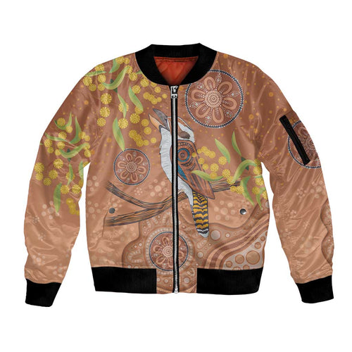 Kookaburra Aboriginal Dot Painting Sleeve Zip Bomber Jacket