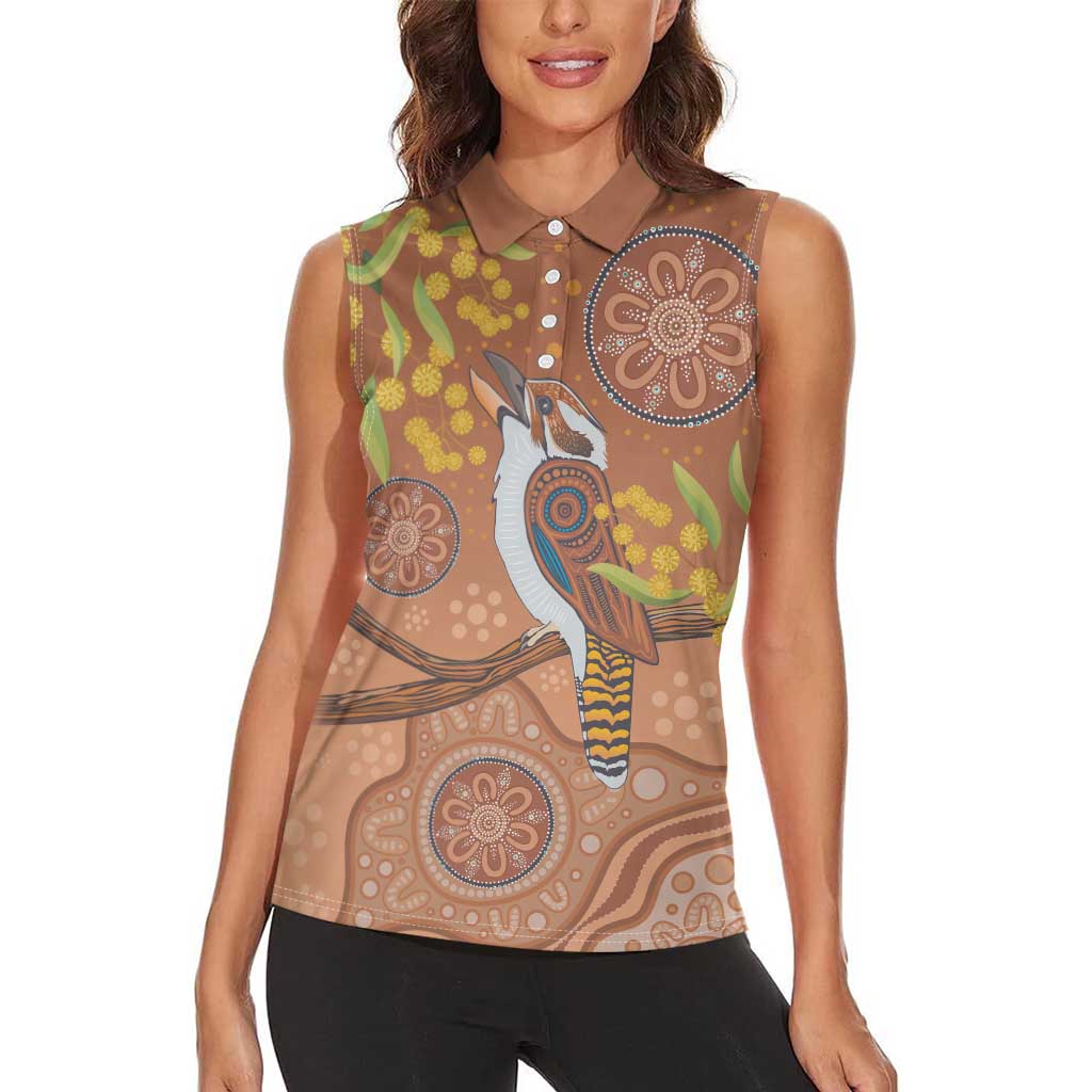 Kookaburra Aboriginal Dot Painting Women Sleeveless Polo Shirt