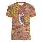 Kookaburra Aboriginal Dot Painting Women V-Neck T-Shirt