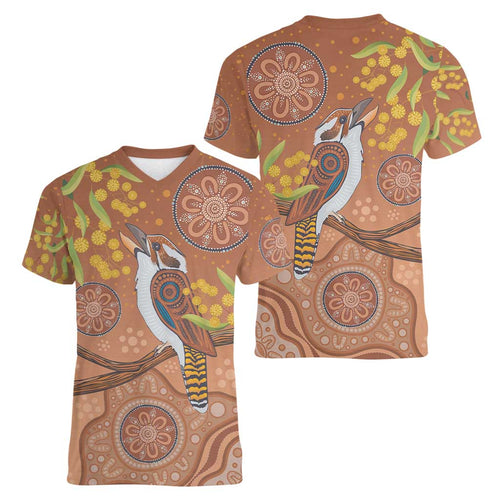 Kookaburra Aboriginal Dot Painting Women V-Neck T-Shirt