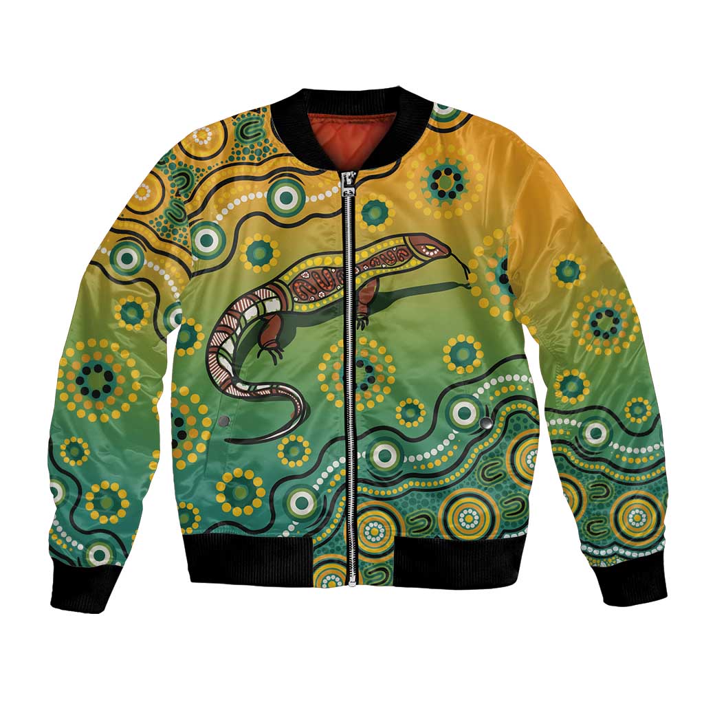 Goanna Aboriginal-style Dot Artwork Bomber Jacket