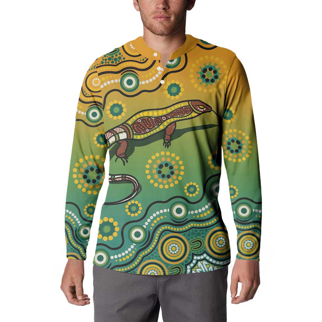 Goanna Aboriginal-style Dot Artwork Button Sweatshirt