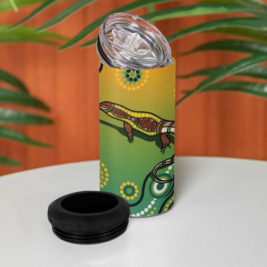 Goanna Aboriginal-style Dot Artwork 4 in 1 Can Cooler Tumbler