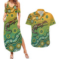 Goanna Aboriginal-style Dot Artwork Couples Matching Summer Maxi Dress and Hawaiian Shirt