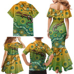 Goanna Aboriginal-style Dot Artwork Family Matching Mermaid Dress and Hawaiian Shirt