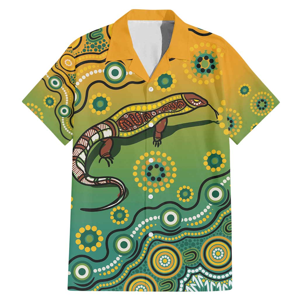 Goanna Aboriginal-style Dot Artwork Family Matching Mermaid Dress and Hawaiian Shirt