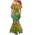 Goanna Aboriginal-style Dot Artwork Family Matching Mermaid Dress and Hawaiian Shirt