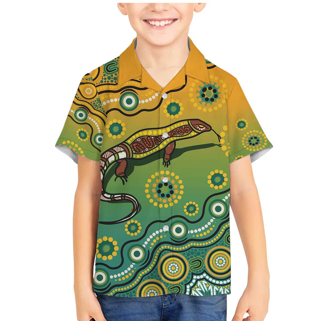 Goanna Aboriginal-style Dot Artwork Family Matching Mermaid Dress and Hawaiian Shirt