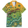 Goanna Aboriginal-style Dot Artwork Family Matching Off The Shoulder Long Sleeve Dress and Hawaiian Shirt