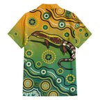 Goanna Aboriginal-style Dot Artwork Family Matching Off The Shoulder Long Sleeve Dress and Hawaiian Shirt