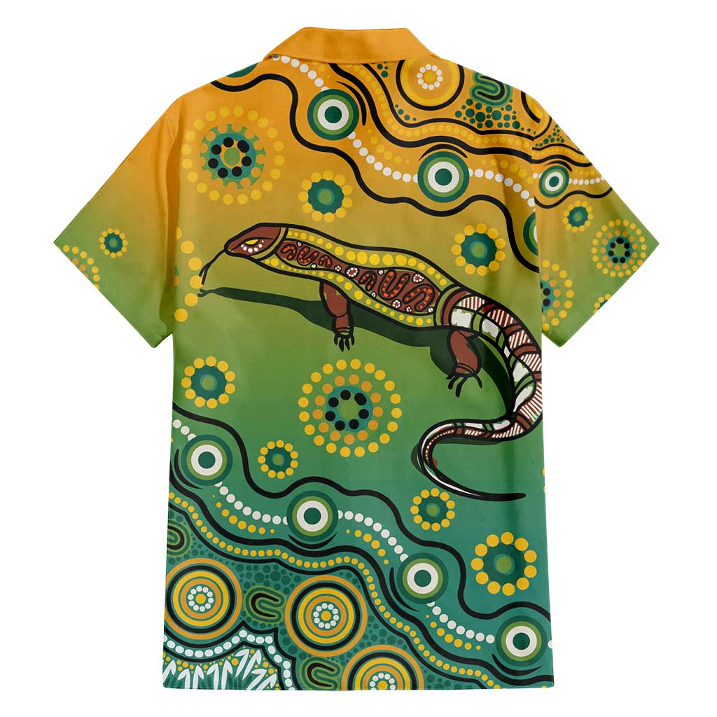 Goanna Aboriginal-style Dot Artwork Family Matching Off Shoulder Maxi Dress and Hawaiian Shirt