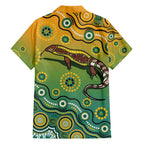 Goanna Aboriginal-style Dot Artwork Family Matching Off Shoulder Maxi Dress and Hawaiian Shirt